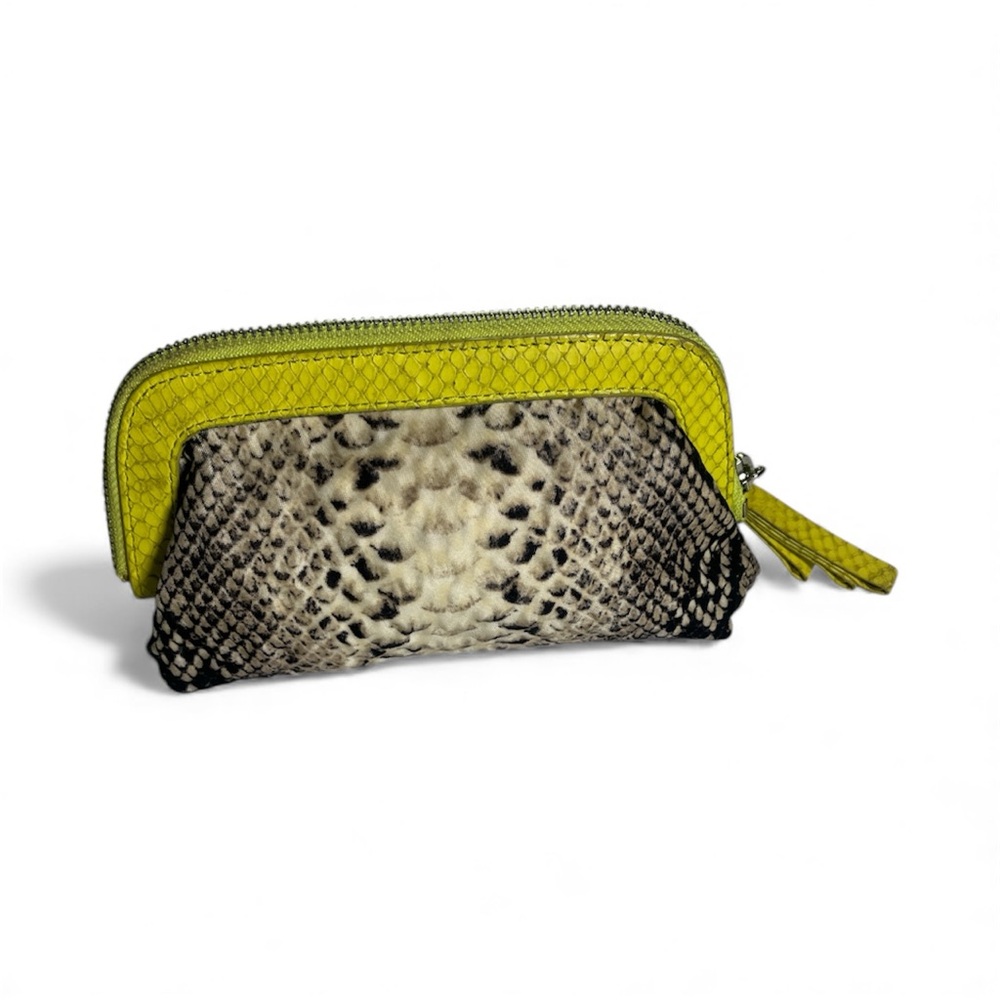 Henry Bendel Yellow and Black Snake Print Make-up Cosmetic Bag